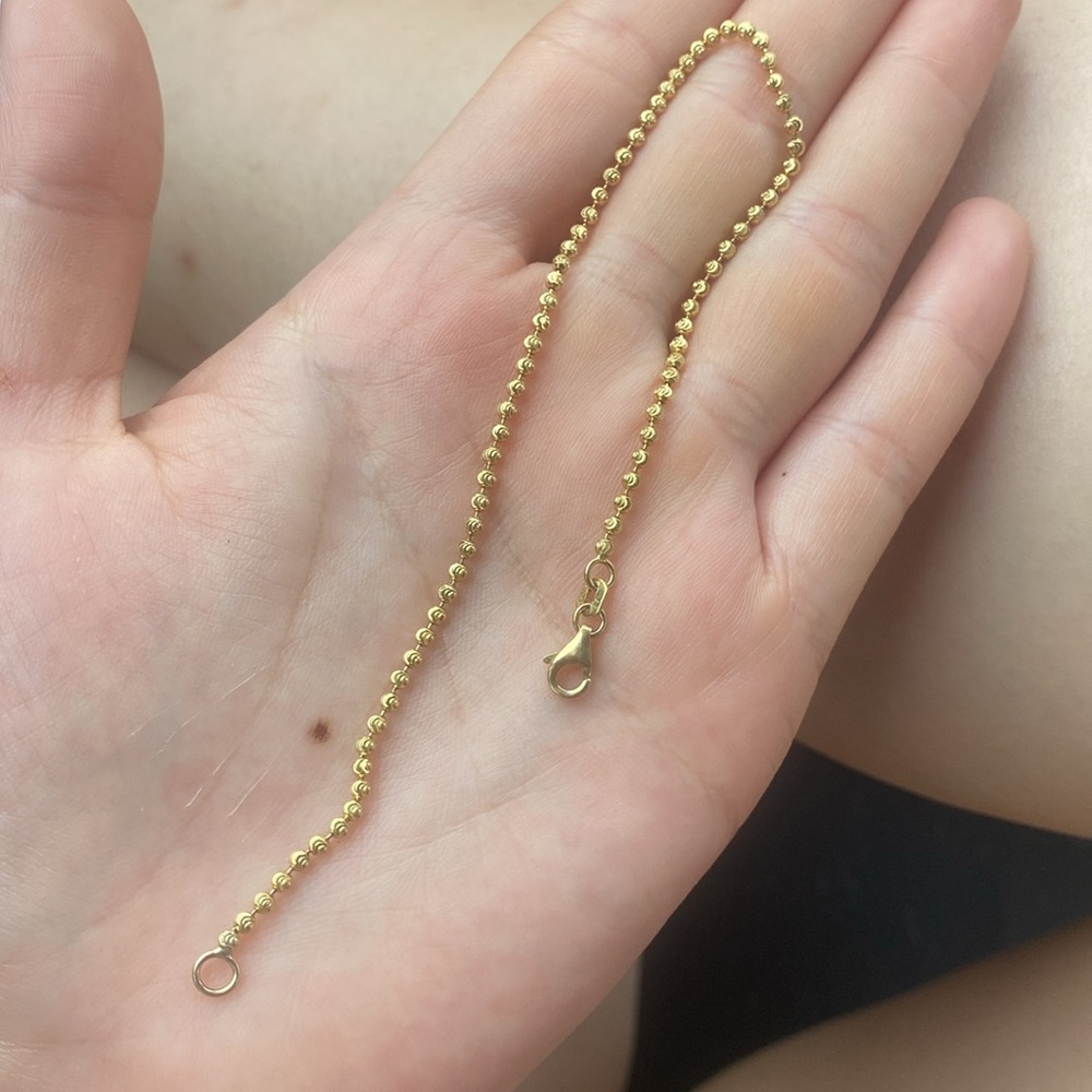 Solid Real 14K Yellow Gold Moon Cut Bead 2mm Bracelet Chain 7.5”-8”